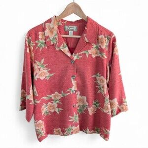 Vintage Tommy Bahama Silk Button Down Top Jacket Floral Red 10
